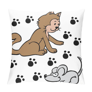 Personality  Cat And Mouse Cartoon Illustration Pillow Covers
