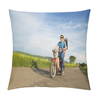 Personality  Couple On Retro Motorbike Pillow Covers