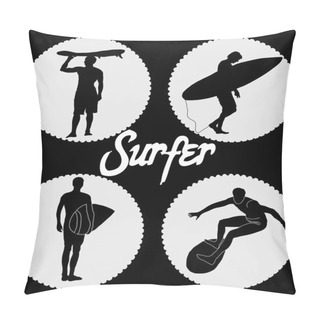 Personality  Big Set Of Black Silhouettes Of Surfers Pillow Covers