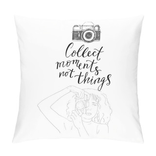 Personality  Young Woman Photographer And Lettering Pillow Covers