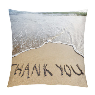 Personality  Thank You Word Drawn On The Beach Sand Pillow Covers