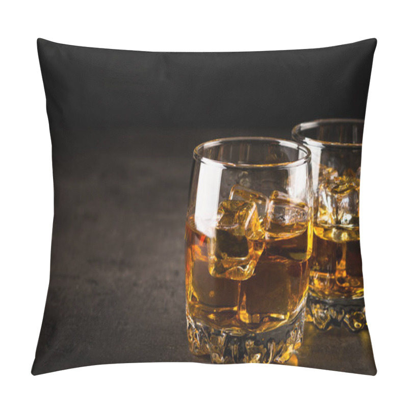 Personality  Whiskey In The Glasses On Black. Pillow Covers