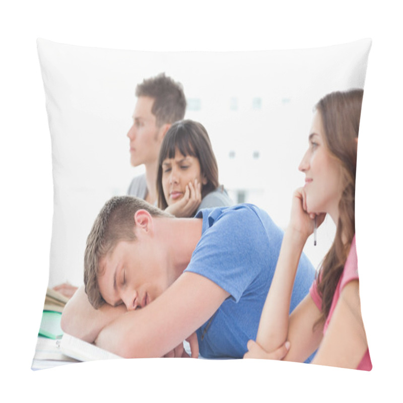 Personality  A Sleeping Student Is Being Looked At By A Confused Fellow Stude Pillow Covers