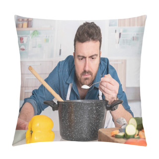 Personality  Man Is Cooking In His Kitchen And Adding Ingredient Pillow Covers
