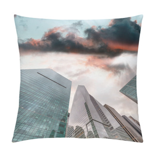 Personality  Modern Skyscrapers Of New York As Seen From The Street Against A Overcast Sky. Pillow Covers