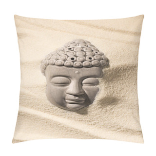 Personality  Top View Of Buddha Sculpture On Sandy Beach Pillow Covers