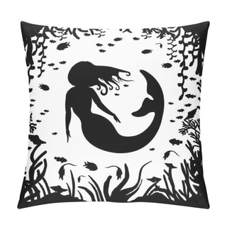 Personality  Mermaid Silhouette Against The Background Of The Underwater World Pillow Covers