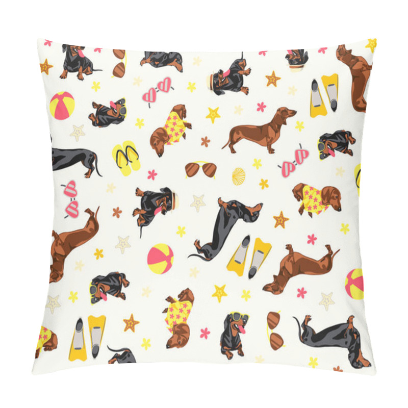Personality  seamless pattern Dachshund VACATION white background pillow covers