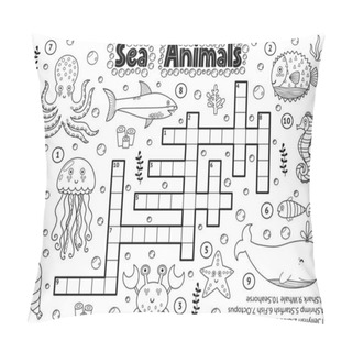 Personality  Black And White Crossword With Sea Animals For Coloring Pillow Covers