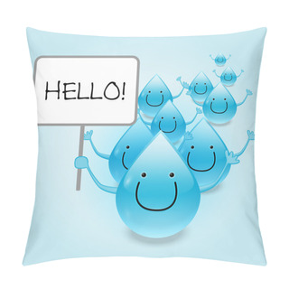 Personality  Water Drop Cartoon Mascot Characters Holding A Blank Sign .Vector Illustration Pillow Covers