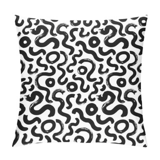 Personality  Black Paint Brush Strokes Vector Seamless Pattern  Pillow Covers
