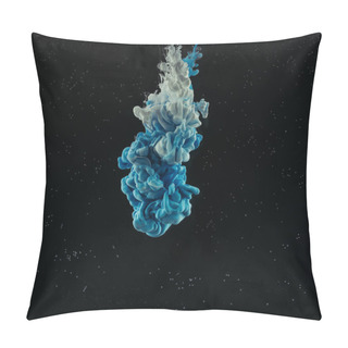 Personality  Close-up View Of Abstract Blue And Grey Flowing Ink On Black Pillow Covers