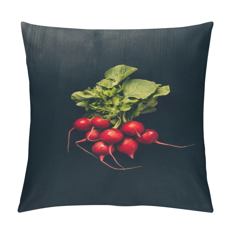 Personality  Top View Of Radishes On Grey Dark Table Pillow Covers