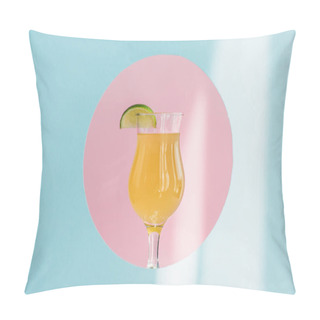Personality  Fresh Yellow Lemonade With Lime In Pink Circle On Blue Background In Sunlight Pillow Covers