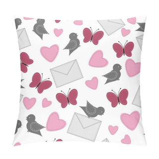 Personality  Seamless Background With Birds, Butterflies And Hearts Pillow Covers