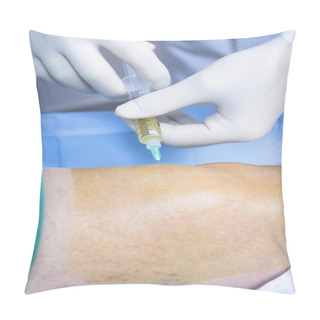 Personality  Surgeon Doctor Injecting PRP In Patient In Hospital Clinic Pillow Covers