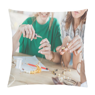 Personality  Cropped Shot Of Women Making Accessories With Linesman Pliers In Workshop Pillow Covers