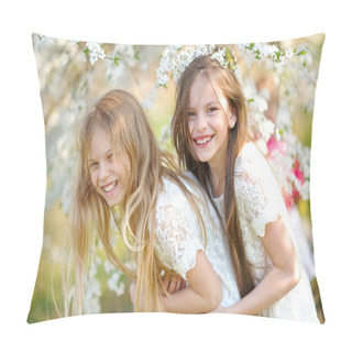 Personality  Portrait Of Two Little Girls Girlfriends Spring Pillow Covers