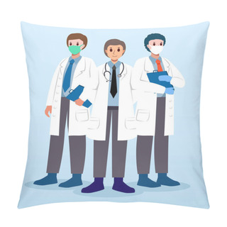 Personality  Medical Team . Male Doctors With White Coat . Cartoon Characters . Vector . Pillow Covers