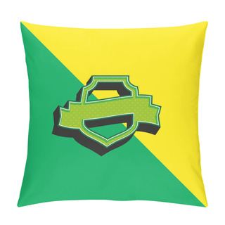 Personality  Award Symbolic Shield With A Banner Green And Yellow Modern 3d Vector Icon Logo Pillow Covers
