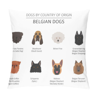 Personality  Dogs By Country Of Origin. Belgium Dog Breeds. Infographic Templ Pillow Covers