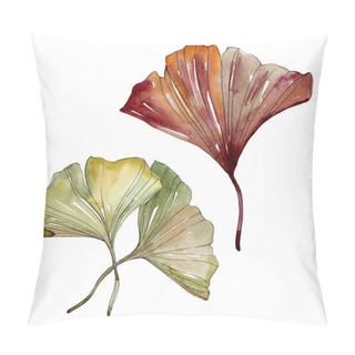 Personality  Green Red Ginkgo Biloba Leaves. Watercolor Background Illustration Set. Isolated Gingko Illustration Element. Pillow Covers