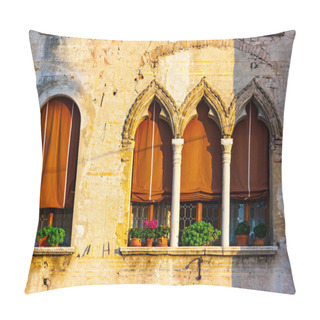 Personality  Venetian Gothic House Windows Detail, Portogruaro, Venice, Veneto, Italy Pillow Covers