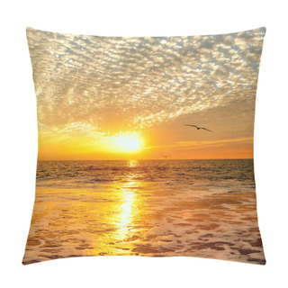 Personality  Two Birds Are Flying Towards The Ocean Sunset In Vertical Image Format Pillow Covers