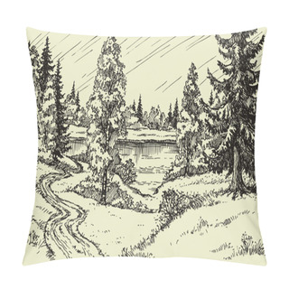 Personality  Vector Landscape. Road To The Lake Pillow Covers