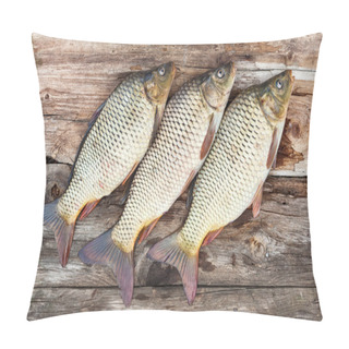 Personality  Carp Fish Over Old Wooden Plank Board Pillow Covers