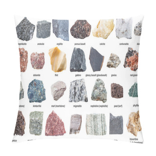 Personality  Various Raw Stones With Names Isolated On White Pillow Covers