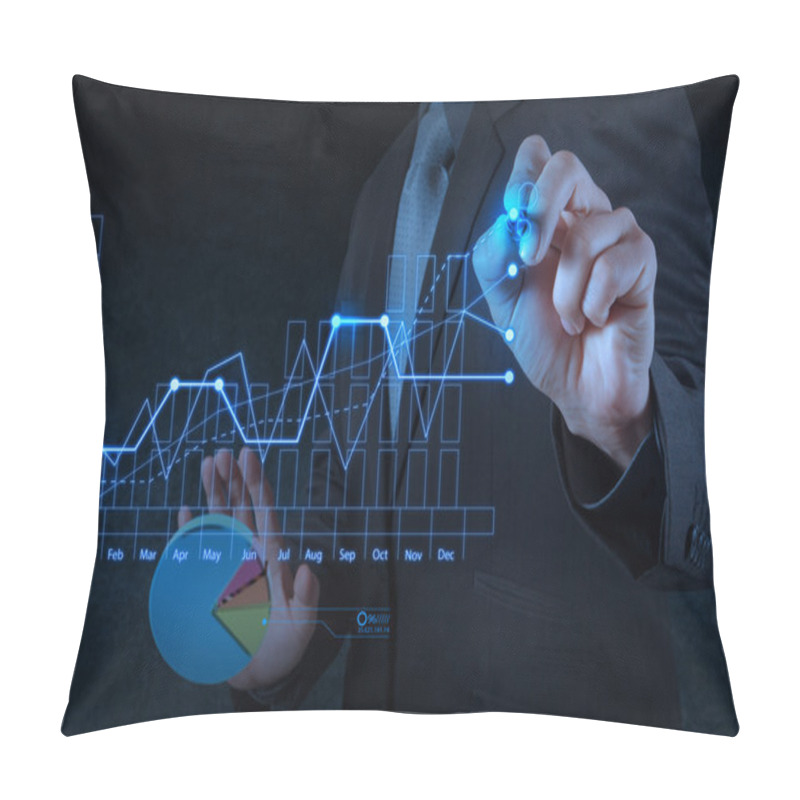 Personality  Businessman Hand Drawing Virtual Chart Business Pillow Covers