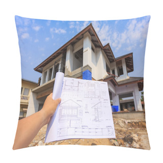 Personality  Architecture Drawings In Hand On Big House Building  Pillow Covers