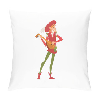 Personality  Medieval Musician Playing Lute, Historical Cartoon Character In Traditional Costume Vector Illustration Pillow Covers