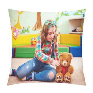 Personality  Cute Girl Playing In Kindergarten For Kids With Special Needs Pillow Covers