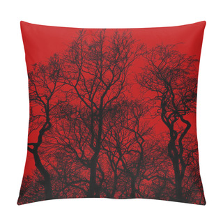 Personality  Silhouette Of Bare Trees With Interlaced Branches Against Bright Red Background Pillow Covers