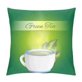 Personality  Cup Of Green Tea Background - Vector Illustration Pillow Covers