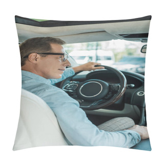 Personality  Rear View Of Handsome Adult Man Driving Luxury Car Pillow Covers