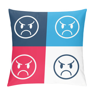 Personality  Angry Emoticon Face Blue And Red Four Color Minimal Icon Set Pillow Covers