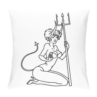 Personality  Tattoo In Black Line Style Of A Pinup Devil Girl Pillow Covers