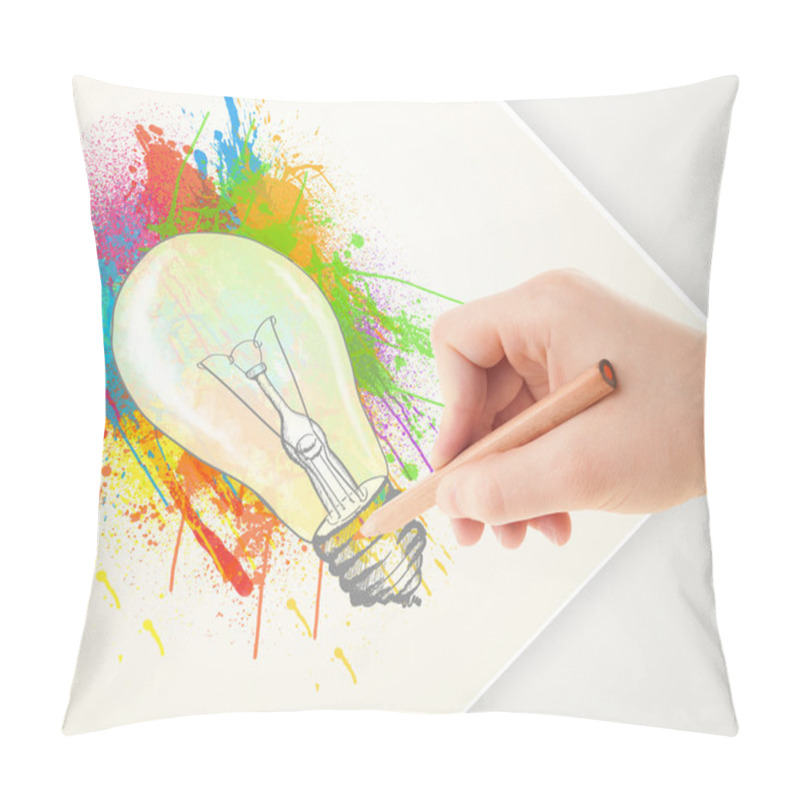 Personality  Hand drawing on paper a colorful splatter lightbulb pillow covers