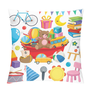 Personality  Collection Of Colorful Toys And Objects Pillow Covers