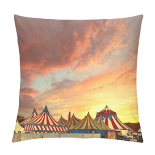 Personality  Red And White Circus Tents Topped With Bleu Starred Cover Against A Sunny Blue Sky With Clouds Pillow Covers