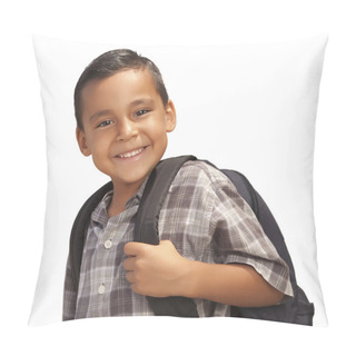 Personality  Happy Young Hispanic Boy Ready For School On White Pillow Covers