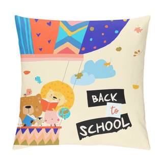 Personality  Happy Cartoon Animals Flying To The School By Air Balloon Pillow Covers