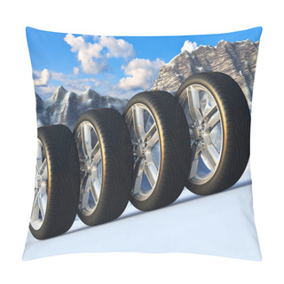 Personality  Set Of Car Wheels In Snowy Mountains Pillow Covers