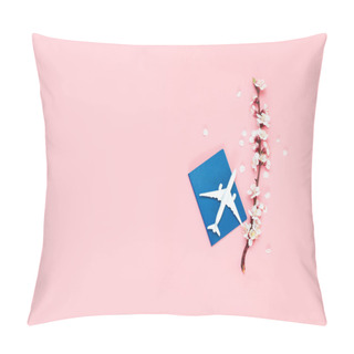 Personality  Travel Planning. Toy Plane, Passport And Twig Flowers Pillow Covers