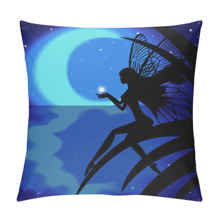 Personality  Silhouette Fairy Girl Holding A Star On A Background With The Moon Pillow Covers