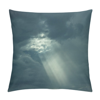 Personality  The Sun's Rays At Sunset Making Their Way Through The Clouds. Pillow Covers
