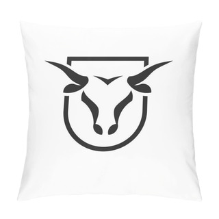 Personality  Bull Head Black Shield Vector Logo Concept Illustration, Buffalo Head Logo,Taurus Head  Black Shield Logo.  Bull Animal Logo Sign Pillow Covers